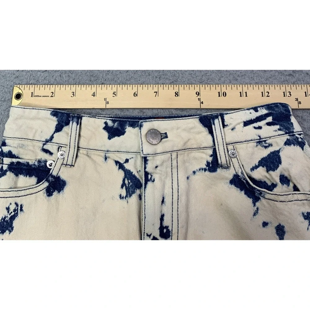 Alice + Olivia Skirt Womens 26 Jean You Look Good Blue Tan Dye Raw Hem NWOT